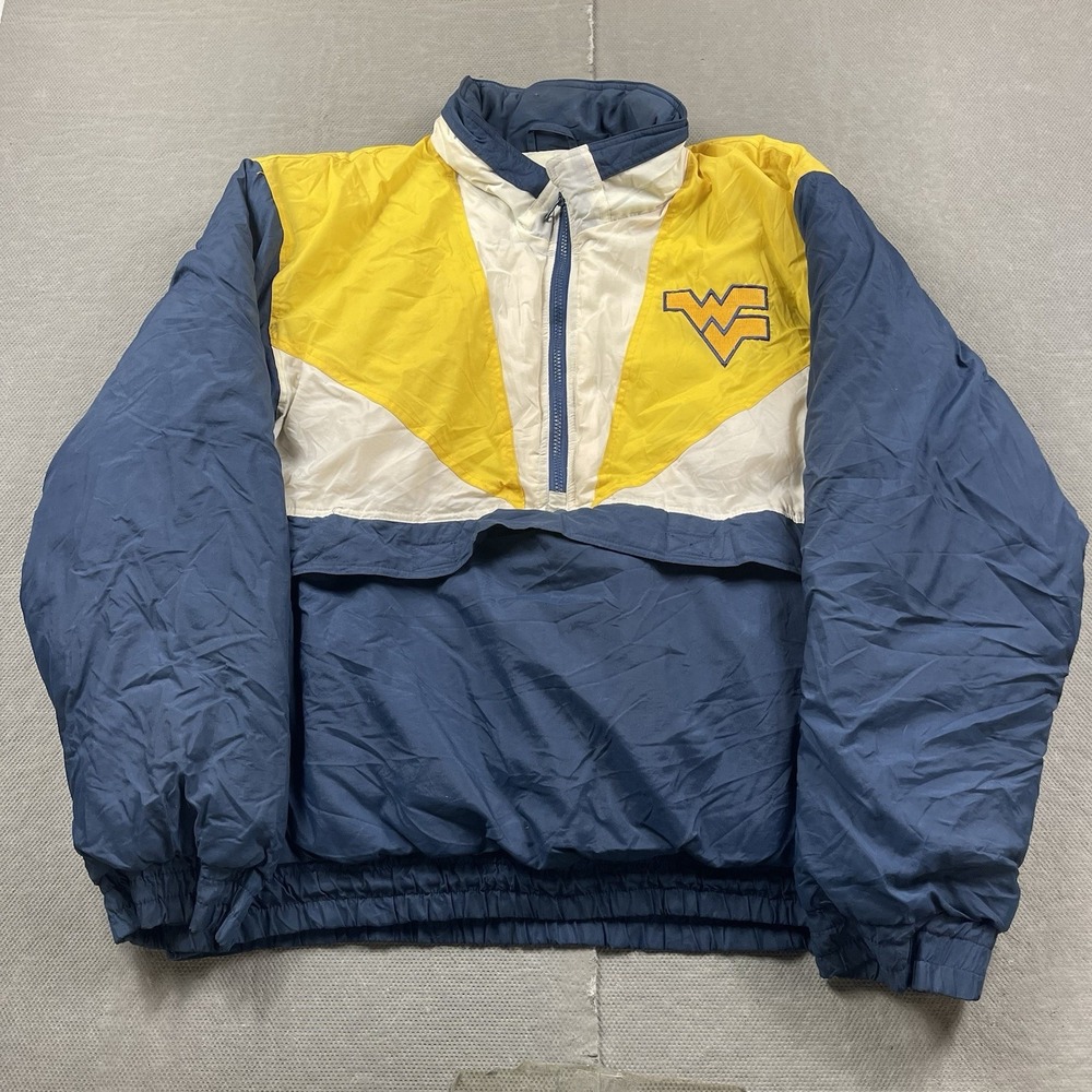 Vintage Felco Jacket Mens Large West Virgina Mountaineers Blue 1/4 Zip Puffer